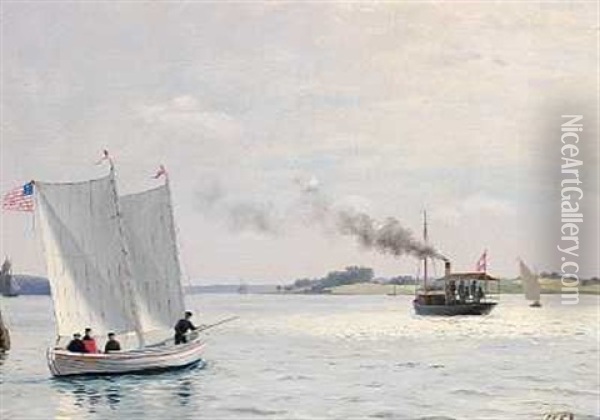 Maritim Scene Med Den Amerikanske Konsul Om Bord Pa Et Sejlskib I Svendborgsund Oil Painting - Carl (Jens Erik C.) Rasmussen