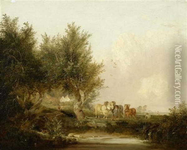 Bauern Bei Der Feldarbeit Mit Pferden Oil Painting - Henry John Boddington