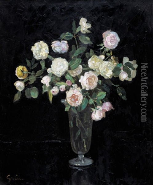 Roses Dans Un Vase Oil Painting - Jules Alexandre Gruen