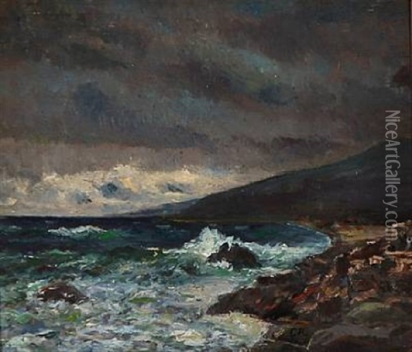 Coastal Scene With Storm Oil Painting - Carl (Jens Erik C.) Rasmussen