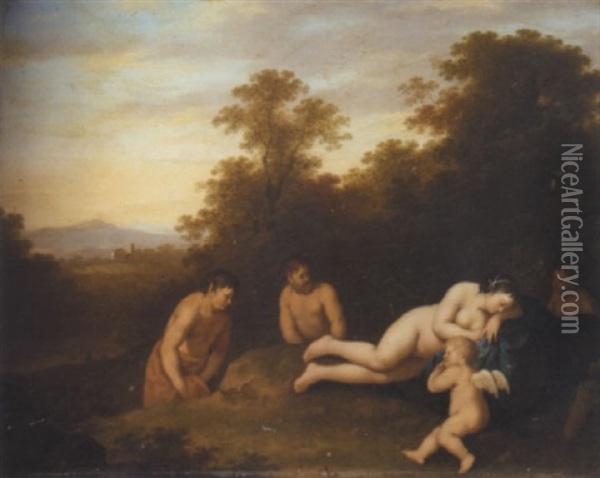 A Landscape With Venus And Cupid Surprised By Satyrs Oil Painting - Johan van Haensbergen