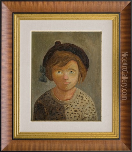 Girl In A Beret Oil Painting - Tadeusz (Tade) Makowski