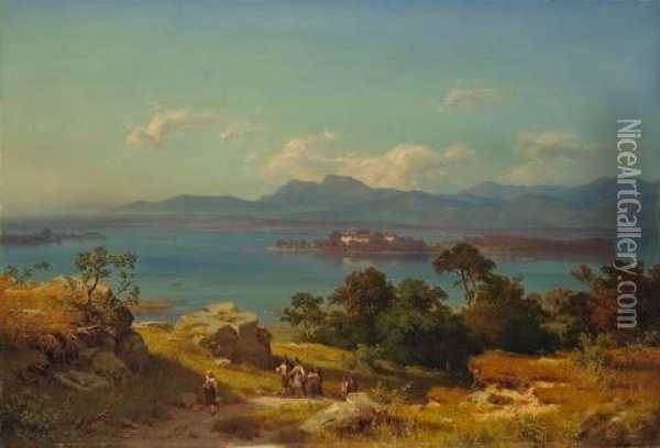 Blick Auf Den Chiemsee Mit Der Insel Herrenchiemsee Oil Painting - Heinrich Funk