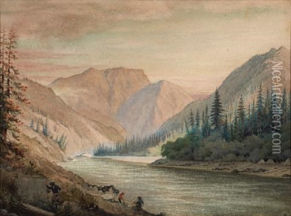 Spuzzum (between The Canyons, Above Fort Yale) Frazer River, British Columbia Oil Painting - George Henry Burgess