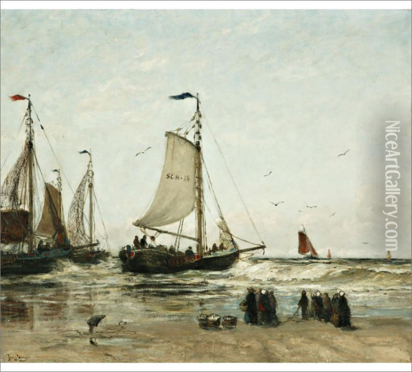 Return Of The Fishermen Oil Painting - Betzy Rezora Akersloot-Berg