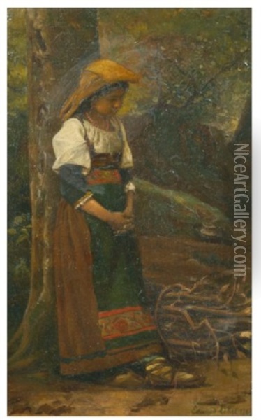 Jeune Italienne Au Pied D'un Arbre Oil Painting - Edmond Lebel