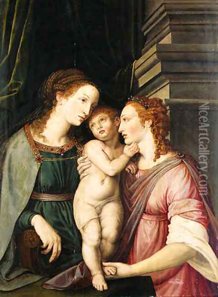 The Virgin and Child adored by a female saint Oil Painting - Jacob De Backer