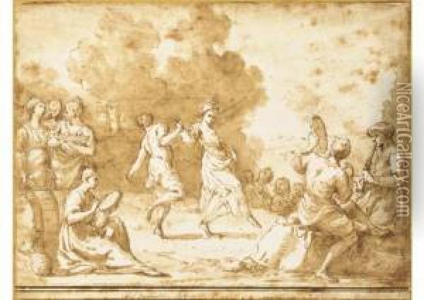 Peasants Dancing In A Landscape Surrounded By Musicians Oil Painting - Giuseppe Gambarini