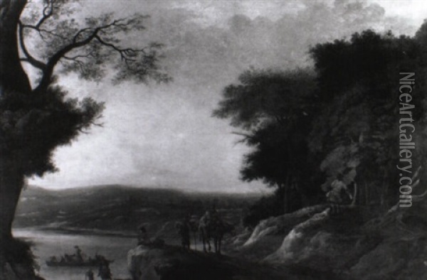 Voyageurs Au Bord D'un Lac Oil Painting - Cornelis Huysmans