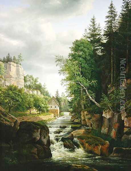 Mill in the Muehle Valley, Liebenthal, 1824 Oil Painting - Karl Christian Sparmann