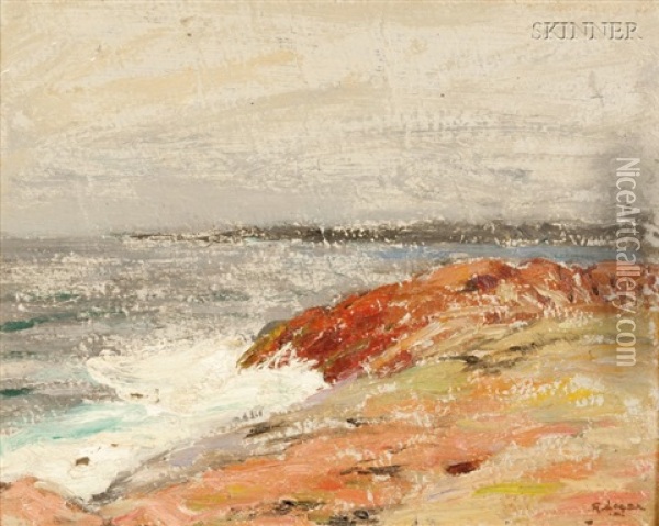 Cliffs (+ Rough Seashore; 2 Works) Oil Painting - Robert Henry Logan