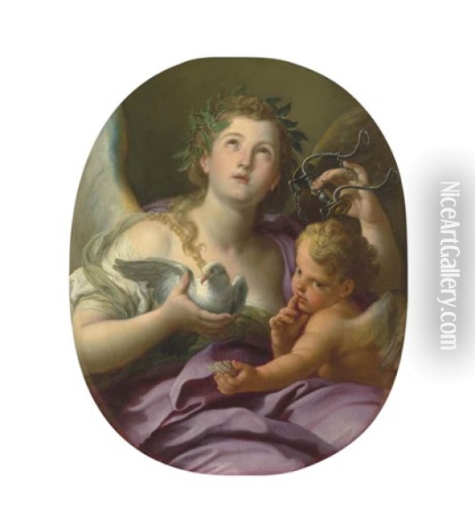 Allegory Of Temperance, Painted Oval Oil Painting - Sebastiano Conca