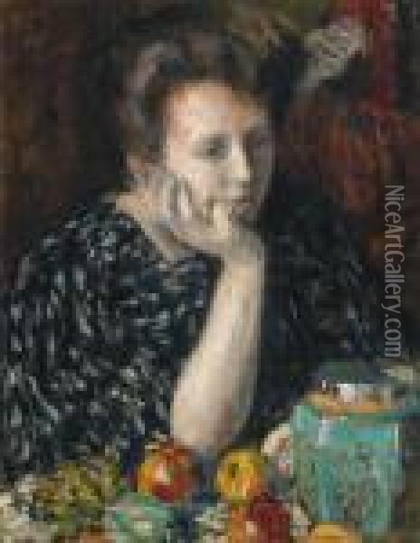 Femme Accoudee -portrait De Madame Lemmen Oil Painting - Georges Lemmen