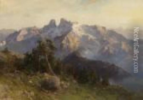 Morgen Im Hochgebirge - Blick Auf
 Den Monte Cristallo. Oil Painting - Edward Theodore Compton