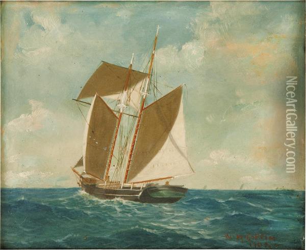 Sailboat At Sea Oil Painting - William Henry Coffin