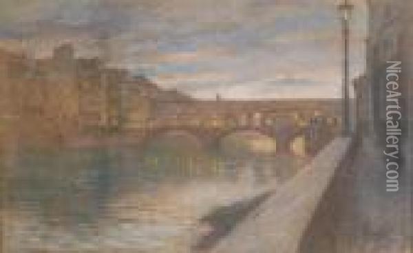 Ponte Vecchio All'imbrunire - Firenze Oil Painting - Francesco Gioli