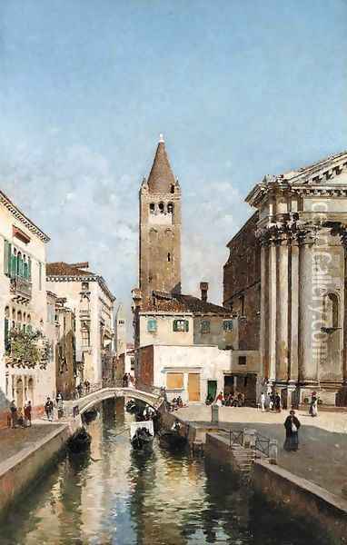 A Venetian Canal with the Church of San Barnaba and Campo San Barnaba, Dorsoduro, Venice Oil Painting - Federico del Campo