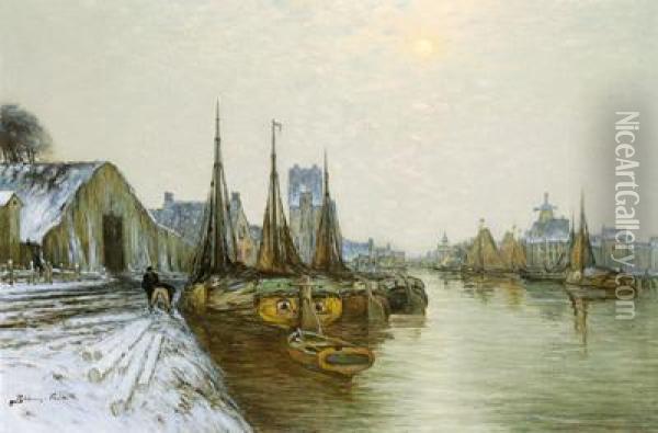 Hollandische Hafenstadt Oil Painting - Ferdinand Bohmer-Fest