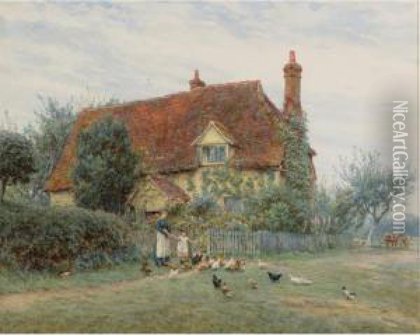 Feeding Time At The Cottage Oil Painting - Helen Mary Elizabeth Allingham