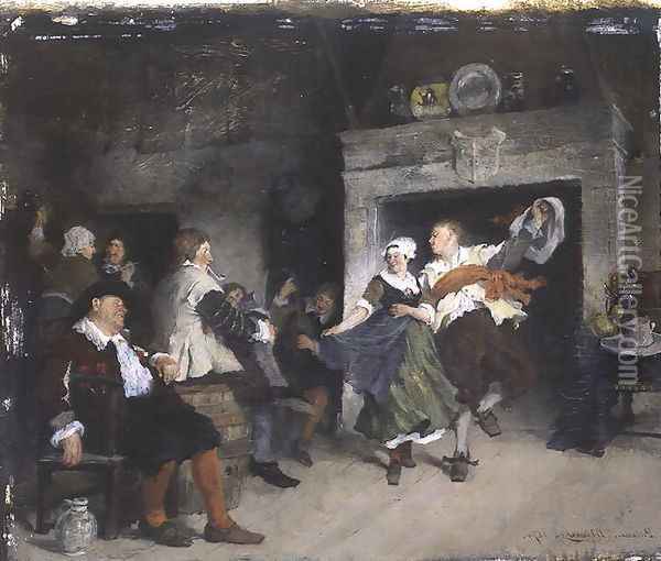 Couple Dancing in a Tavern, 1874 Oil Painting - Friedrich von Puteani