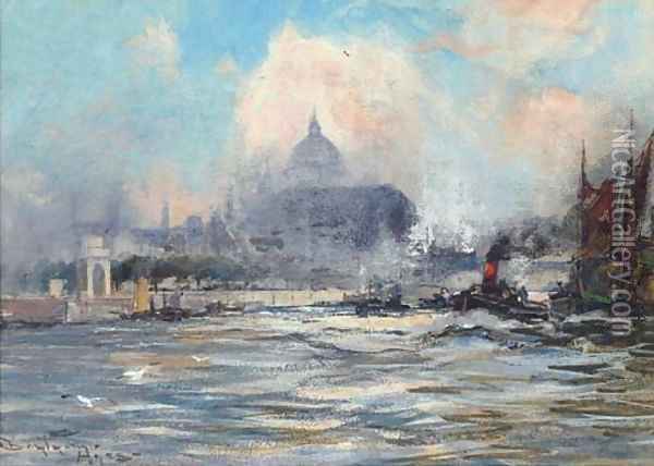 St. Paul's Cathedral from the Thames Oil Painting - Frederick John Bartram Hiles