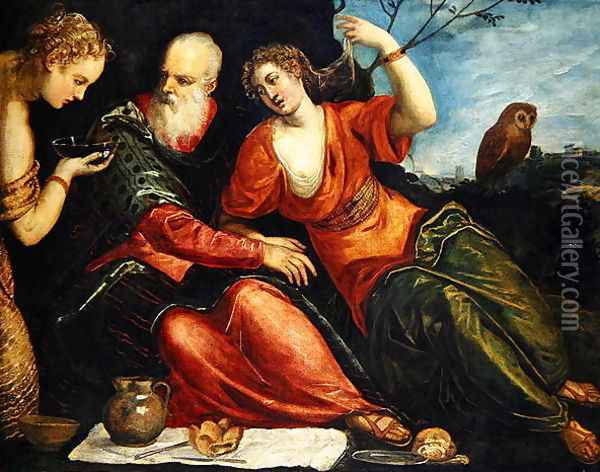 Lot and his Daughters Oil Painting - Jacopo Tintoretto (Robusti)