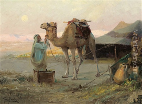 Orientale Mit Kamel In Der Wuste Oil Painting - Tony Binder
