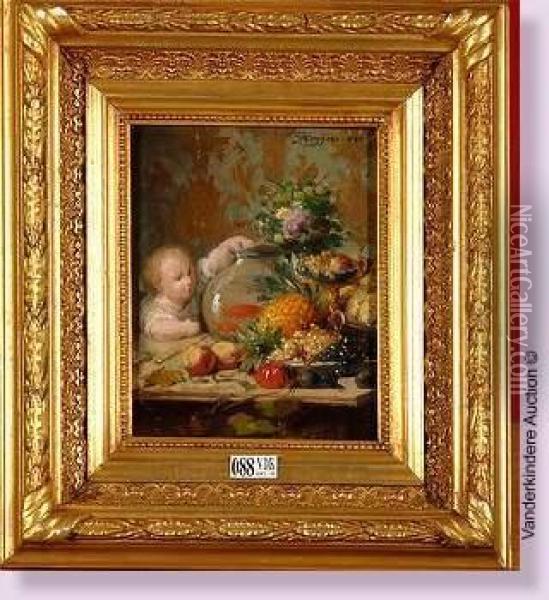 L'enfant Aux Poissons Rouges Oil Painting - Francois-Joseph Huygens