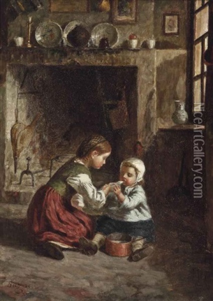 Feeding The Baby Oil Painting - Paul Seignac