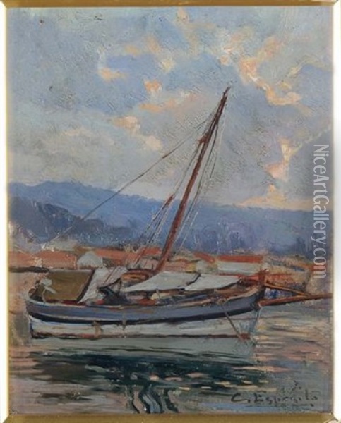 Barca Sulla Riva Oil Painting - Cesare Esposito