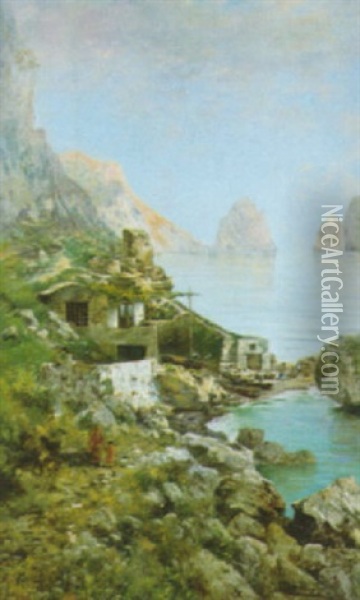 Scorcio Di Capri Con I Faraglioni Oil Painting - Edoardo Cortese