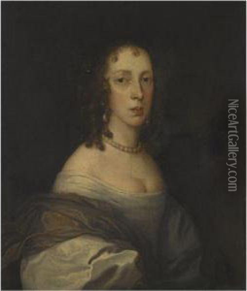 Portrait Of A Lady, Said To Be Jane Lane, Lady Fisher Oil Painting - John Hayls