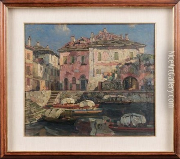 Paesaggio Con Barche Oil Painting - Angelo Pavan