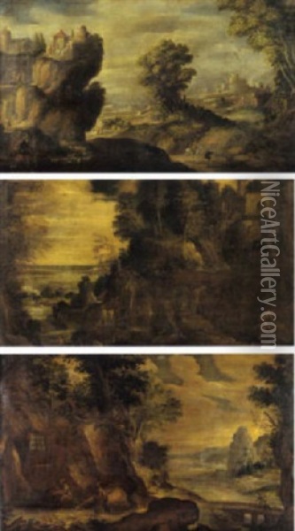 Paesaggio Con Viandanti Presso Un Villaggio Arrocato Oil Painting - Paul Bril