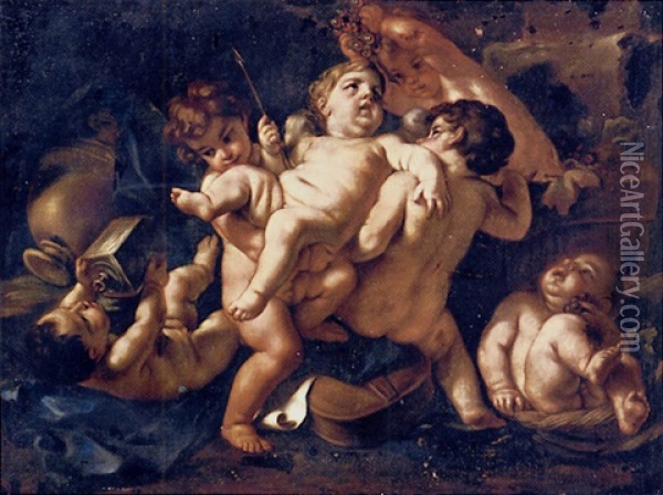 The Infant Bacchus With Putti Disporting Oil Painting - Carlo Cignani