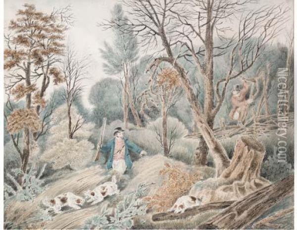 Huntsmen In A Wood Oil Painting - Samuel Howitt