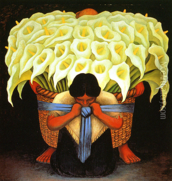 El Vendedor De Alcatraces Oil Painting - Diego Rivera