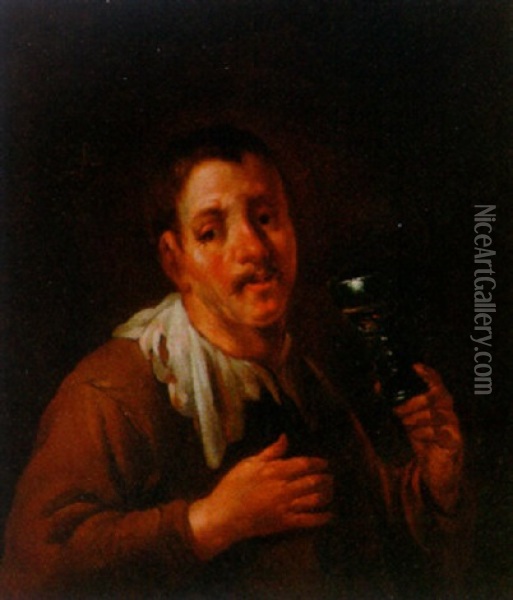 A Man Holding A Roemer Oil Painting - Egbert van Heemskerck the Younger