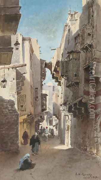 A street scene in Cairo Oil Painting - Alexandre Nicolaievitch Roussoff