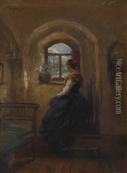 Junge Frau Am Fenster Oil Painting - Franz Von Defregger