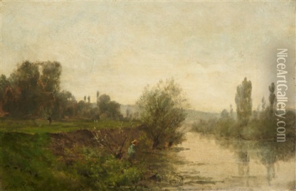 Pecheur En Bord De Seine Oil Painting - Jules Charles Rozier