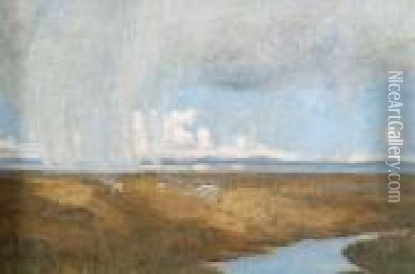 Salt Marsh Sheep On A Showery Day Oil Painting - Louis Monro Grier