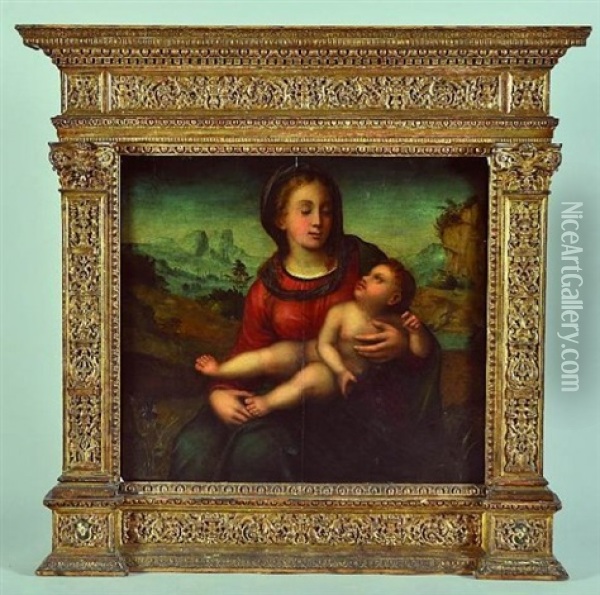 Vierge A L'enfant Sur Fond De Paysage Oil Painting - Giovanni Antonio Sogliani