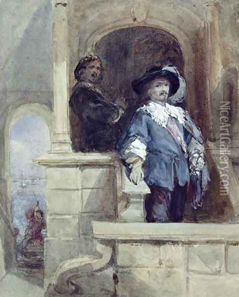 Sir Thomas Wentworth (afterwards Earl of Strafford) and John Pym at Greenwich, 1628 Oil Painting - George Cattermole