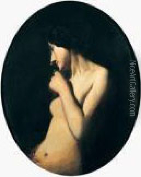 Femme De Trois-quart Dans Un Clair Obscur. Oil Painting - Charles Francois Sellier