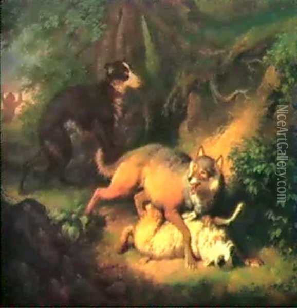 Der Wolf Mit Seiner Beute Oil Painting - Robert Eberle