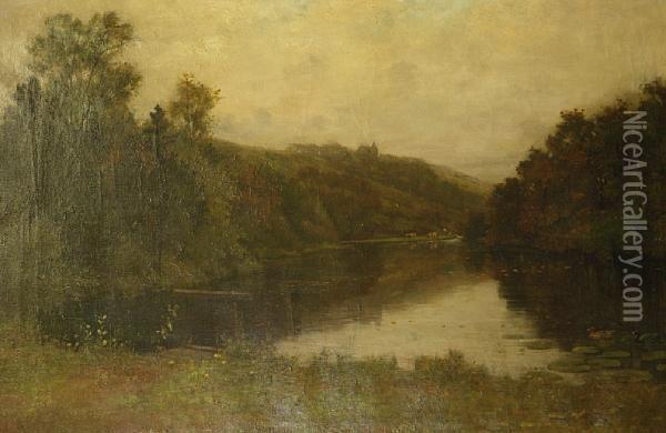 River Landscape Oil Painting - William Barr