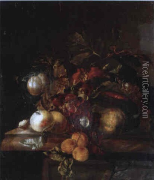 Nature Morte De Fruits Sur Un Entablement Oil Painting - Jan Albert Rootius