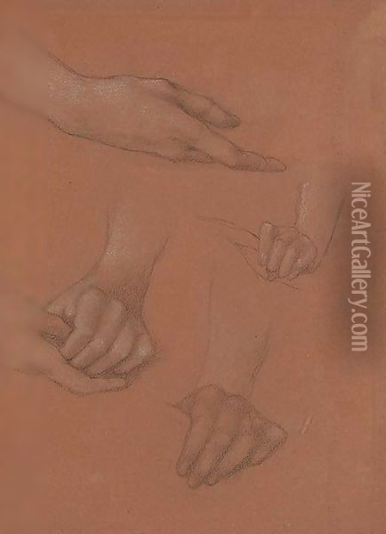 Study of hands for the portrait of Amy Gaskell Oil Painting - Sir Edward Coley Burne-Jones