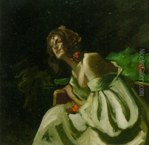 Dame Im Garten Oil Painting - Hugo von Habermann the Elder